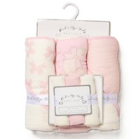 H14930: Baby Girls Goose 6 Piece Hooded Towels & Washcloths Bath Time Set