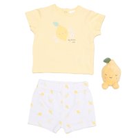 H14948NB: Baby Girls Lemon T-Shirt, Shorts & Plush Toy Set (0-9 Months)