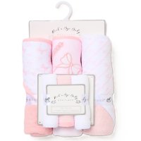 H15015: Baby Girls Bows 6 Piece Hooded Towels & Washcloths Bath Time Set
