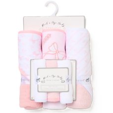 H15015: Baby Girls Bows 6 Piece Hooded Towels & Washcloths Bath Time Set