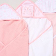 H15015: Baby Girls Bows 6 Piece Hooded Towels & Washcloths Bath Time Set