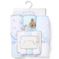 H15016: Baby Boys Bears 6 Piece Hooded Towels & Washcloths Bath Time Set