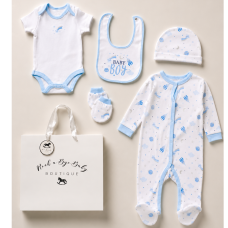 H15040: Baby Boys "Baby Boy" 6 Piece Mesh Bag Gift Set (NB-6 Months)