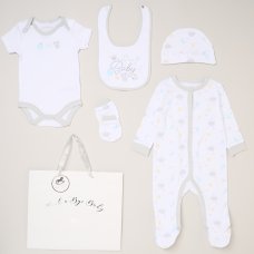 H15046:  Baby Unisex "Bless This Baby" 6 Piece Mesh Bag Gift Set (NB-6 Months)