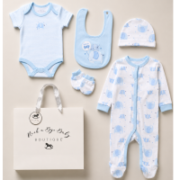H15091: Baby Boys Elephant 6 Piece Mesh Bag Gift Set (NB-6 Months)