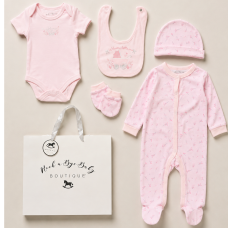 H15191: Baby Girls Welcome Little One 6 Piece Mesh Bag Gift Set (NB-6 Months)