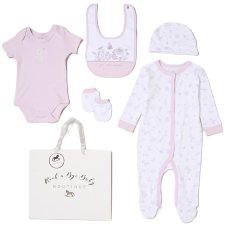 H15207NB: Baby Girls Floral 6 Piece Mesh Bag Gift Set (NB-6 Months)