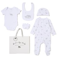 H15227NB: Baby Unisex Elephant 6 Piece Mesh Bag Gift Set (NB-6 Months)