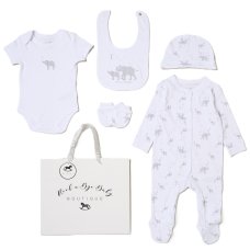 H15227NB: Baby Unisex Elephant 6 Piece Mesh Bag Gift Set (NB-6 Months)