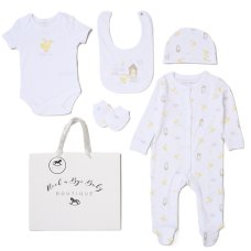 H15228NB: Baby Unisex "Welcome Home Little One" 6 Piece Mesh Bag Gift Set (NB-6 Months)