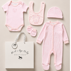 H15230: Baby Girls Teddies 6 Piece Mesh Bag Gift Set (NB-6 Months)
