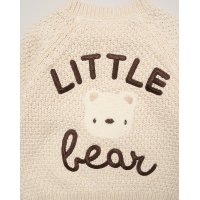 H15235NB: Baby Cream Cotton Knit Cardigan With Embroidery Detail- Little Bear (0-12 Months)