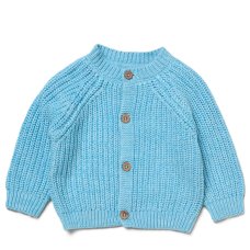 H15237NB: Baby Blue Cotton Knit Cardigan With Embroidery Detail-  (0-12 Months)
