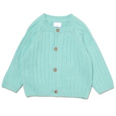 H15238NB: Baby Mint Cotton Knit Cardigan With Embroidery Detail- Hello World (0-12 Months)