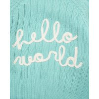H15238NB: Baby Mint Cotton Knit Cardigan With Embroidery Detail- Hello World (0-12 Months)