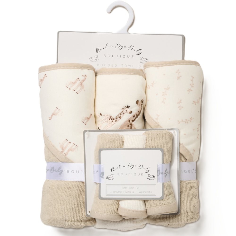 H15268: Baby Unisex Giraffe 6 Piece Hooded Towels & Washcloths Bath Time Set H15268: Baby Unisex Giraffe 6 Piece Hooded Towels & Washcloths Bath Time Set