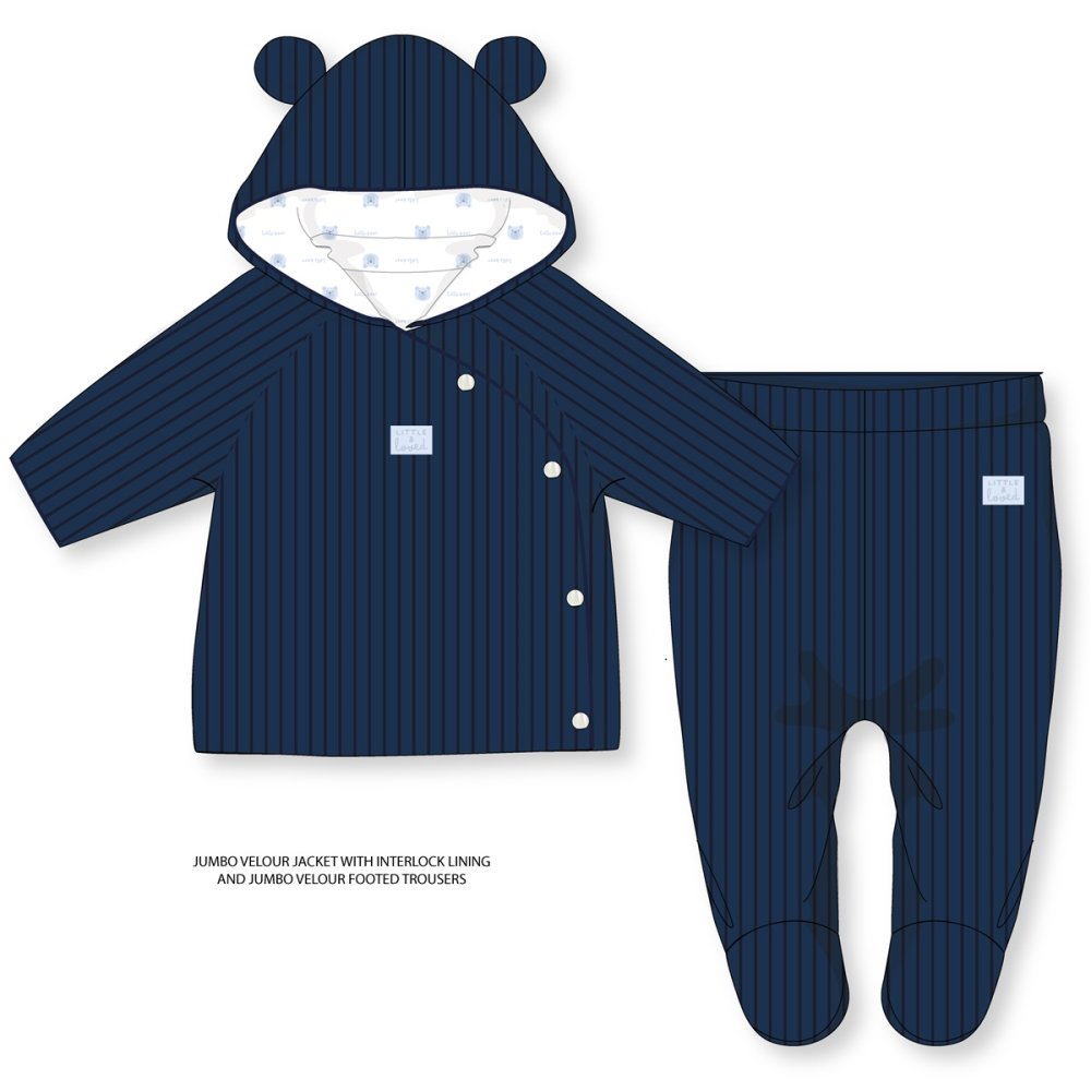 J15438: Baby Boys Ribbed Jumbo Velour Jacket & Footed Trousers Outfit (NB-6 Months) J15438: Baby Boys Ribbed Jumbo Velour Jacket & Footed Trousers Outfit (NB-6 Months)
