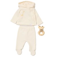 J15448: Baby Unisex Lemon Quilted Jacquard Jacket & Footed Trousers Outfit With Plush Giraffe Toy (NB-6 Months)