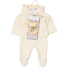J15448: Baby Unisex Lemon Quilted Jacquard Jacket & Footed Trousers Outfit With Plush Giraffe Toy (NB-6 Months)