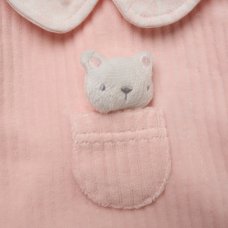 J15500: Baby Girls Ribbed Velour Top With Padded Applique Bear In Pocket & Footed Trousers Outfit With Headband (3-6 Months)