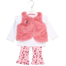J15542TOD: Girls Faux Fur Gilet, Top & Legging Outfit (2-4 Years)
