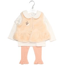 J15546TOD: Girls Faux Fur Gilet, Top & Legging Outfit (2-4 Years)