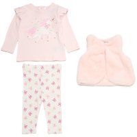 J15547TOD: Girls Faux Fur Gilet, Top & Legging Outfit (2-4 Years)