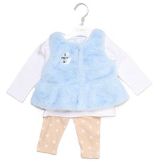 J15553TOD: Girls Faux Fur Gilet, Top & Legging Outfit (2-4 Years)