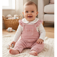 J15754: Baby Girls Ribbed Velour Dungaree & Bodysuit Outfit (3-9 Months)