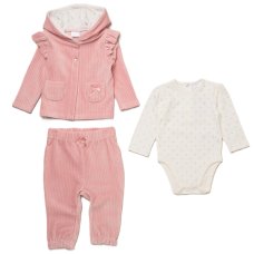 J15755: Baby Girls Ribbed Velour Jacket & Pant With Bodysuit Outfit (6-9 Months)