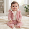 J15755: Baby Girls Ribbed Velour Jacket & Pant With Bodysuit Outfit (6-9 Months)