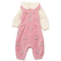 J15822: Baby Girls Velour Embroidered Dungaree & Bodysuit Outfit (3-9 Months)