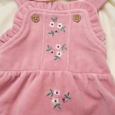 J15822: Baby Girls Velour Embroidered Dungaree & Bodysuit Outfit (3-9 Months)