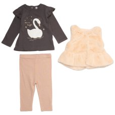 J15872INF: Baby Girls Faux Fur Gilet, Top & Legging Outfit (12-24 Months)