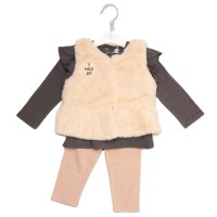 J15872TOD: Girls Faux Fur Gilet, Top & Legging Outfit (2-4 Years)
