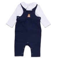 J16015: Baby Boys Bear Motif Quilted Dungaree & Top Outfit  (NB-6 Months)