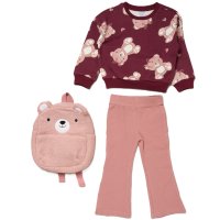 J16292: Girls Bear Sweatshirt & Fleece Lined Leggings Outfit With Matching Rucksack (2-4 Years)