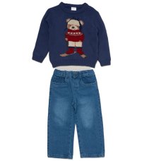 J16360: Boys True Knit Jacquard Bear Jumper & Jeans Outfit (2-4 Years)