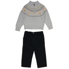 J16363: Boys  Funnel Neck True Knit Fairisle Jumper & Twill Trousers Outfit (2-4 Years)