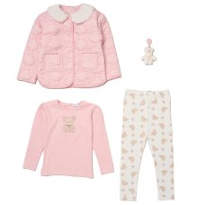 J16450: Girls Quilted Jacket, Top & Leggings Outfit With Bear Keyring (3-4 Years)