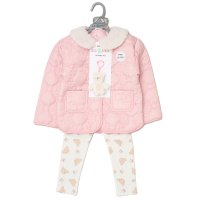 J16450: Girls Quilted Jacket, Top & Leggings Outfit With Bear Keyring (3-4 Years)