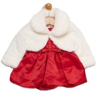 J16482INF: Baby Girls Sequin Bodice Dress & Faux Fur Bolero (9-24 Months)