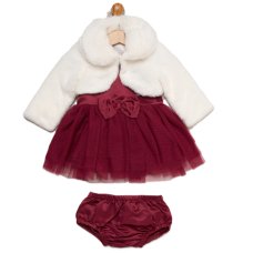 J16504INF: Baby Girls Satin & Tulle Dress, Knickers & Faux Fur Bolero (9-24 Months)