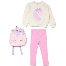 J16528: Girls Unicorn Sweatshirt & Leggings Outfit With Matching Rucksack (2-4 Years)