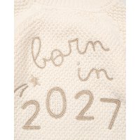 J16589: Baby Cream Cotton Knit Cardigan With Embroidery Detail- Born In 2027  (0-12 Months)