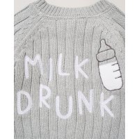 J16596: Baby Cotton Knit Cardigan With Embroidery Detail- Milk Drunk  (0-12 Months)