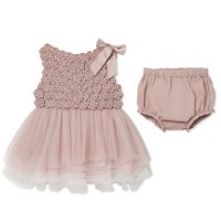 J16603INF: Baby Girls 3d Applique Flower Dress & Knickers (9-24 Months)