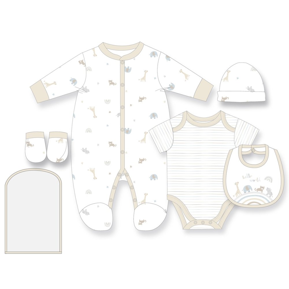 J16973: Baby Unisex Hello World 6 Piece Mesh Bag Gift Set (NB-6 Months) J16973: Baby Unisex Hello World 6 Piece Mesh Bag Gift Set (NB-6 Months)