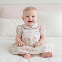 K34224: Baby Girls Lined Dress With Embroidery Detail  (1-2 Years)