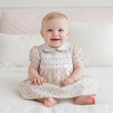 K34224: Baby Girls Lined Dress With Embroidery Detail  (1-2 Years)